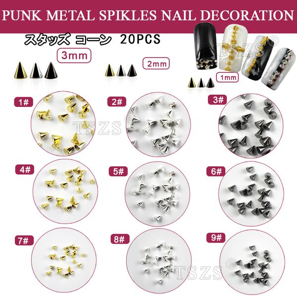 

sell 100pcs/lot 1mm 2mm 3mm arrow rivet nail art punk spikes stud, Silver;gold