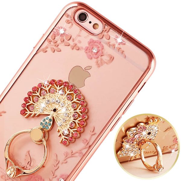 

fast shipping premium quality for iphone 6 case bling diamond luxury designer phone case finger ring peacock holder phone case