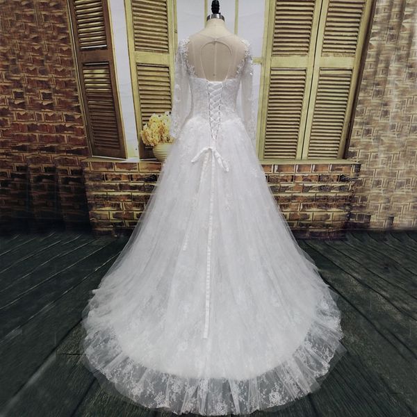 

принцесса с длинным рукавом линия свадебное платье sheer шеи бусины блестки кружева тюль корсет открытой спиной свадебные платья с развертки, White