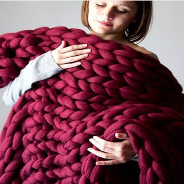 

2019 sales wholesales cozy comfortable chunky knit blanket merino wool woolen yarn knitting chunky blanket