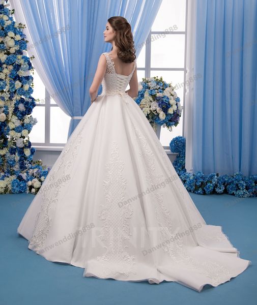 

luxury ivory satin scoop lace applique a-line wedding dresses bridal pageant dresses wedding attire dresses custom size 2-16 zw610127, White