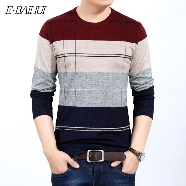 

e-baihui new o-neck pullover men brand clothing 2018 autumn winter cashmere wool sweater men casual striped pull 156621, White;black