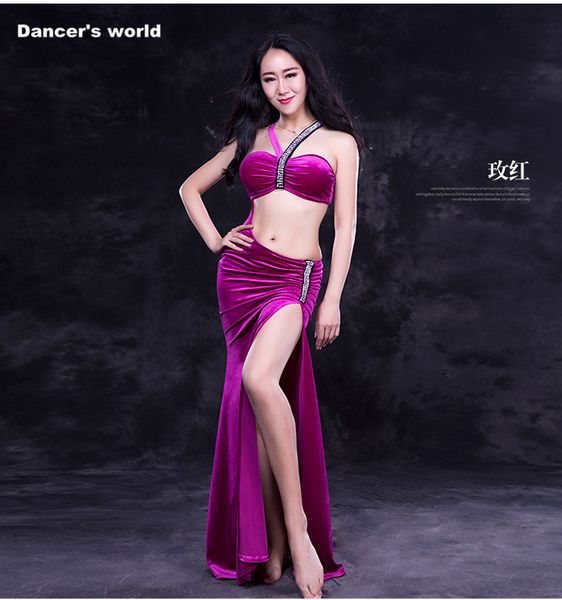 

women luxury belly dance clothes elegant stones belly dance dress girls clothing velvet senior dress m,l, Black;red