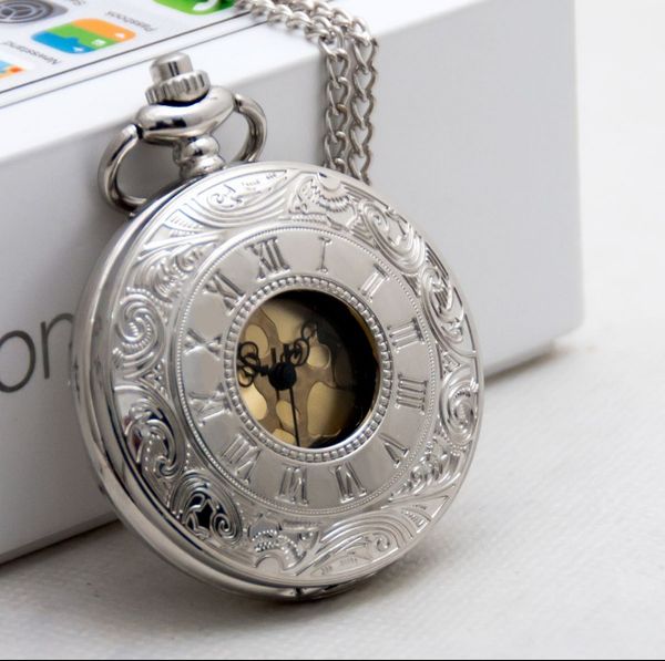 

new silver roman arabic number quartz antique pendant chain pocket watch for men and women gift, Slivery;golden