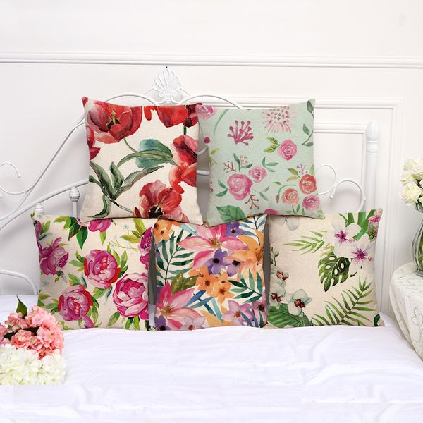 

flower print cotton flax pillow case cover car sofa pillow sham armchair for living room bedroom study room dining room l myj 033