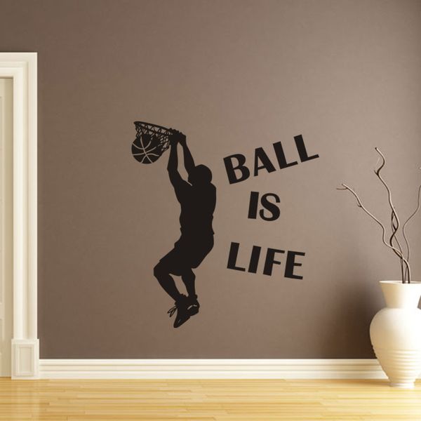 

1pc wallpaper ball is life sport playing basketball wall sticker for kids rooms mural decor decal removable new
