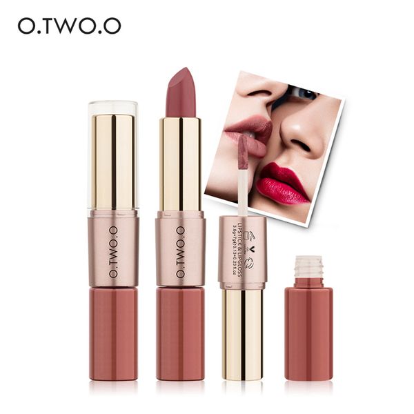 

O two o 2 in 1 matte lip tick makeup co metic waterproof long la ting lip glo pintalabio batom mate 12 color choo e