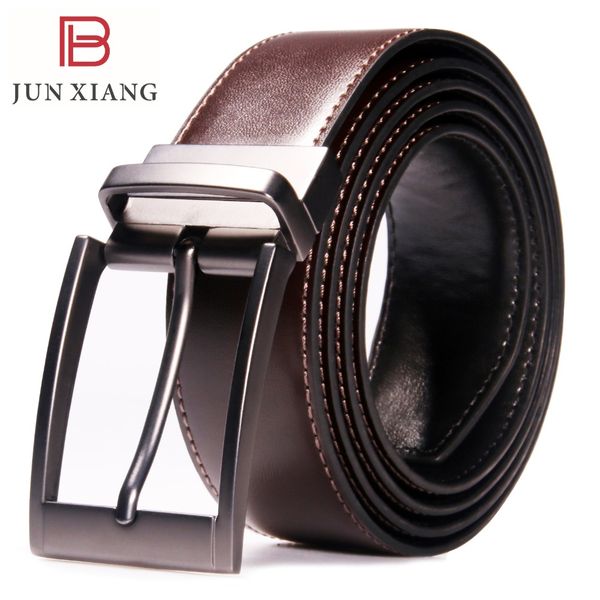 

jun xiang 2017 belt leather belt men real leather 34mm reversible buckle black brown designer for men