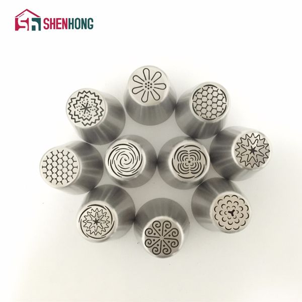 

new 10 pieces / set russian stainless steel icing piping nozzles tips pastry cake decoration tools for the kitchen baking
