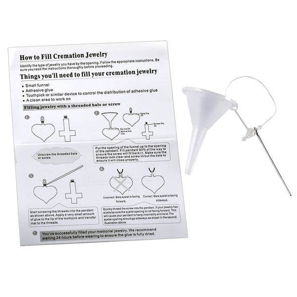 

wholesale or retail plastic material mini funnel fill kits cremation jewelry accessories filling kit with specification for ash, Silver
