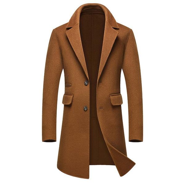 

men's wool coat winter cashmere jacket man long section single breasted overcoat turn-down collar casual european style fashion, Black