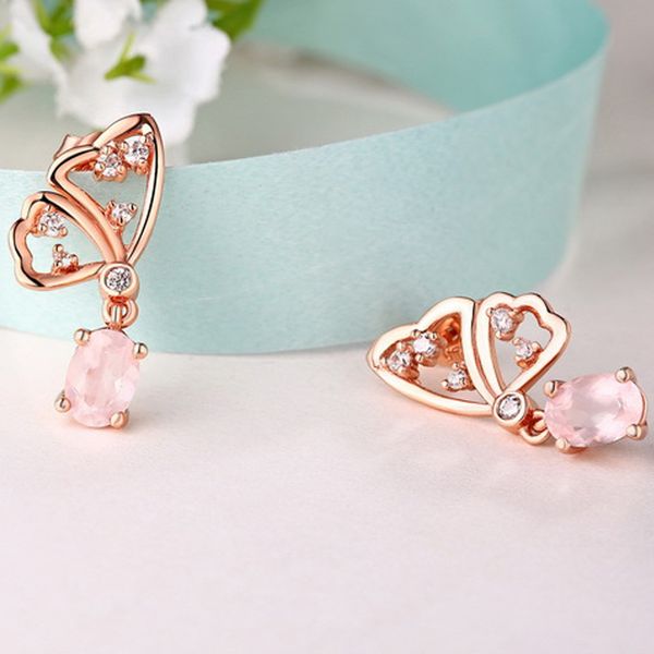 

ani 925 sterling silver women drop earrings natural gemstone jewelry oval cut rose quartz or amethyst dangle earrings for female, Golden;silver