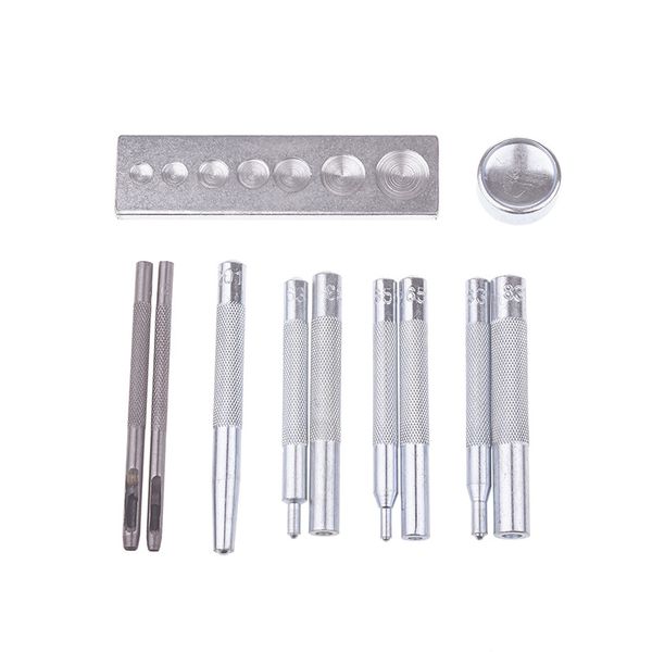 11 Pçs / set Ferramenta de Artesanato De Couro De Metal Die Buraco Soco Snap Fastener Kit de Instalação Set Rebite Setter Base para DIY artesanato de Couro QW7407