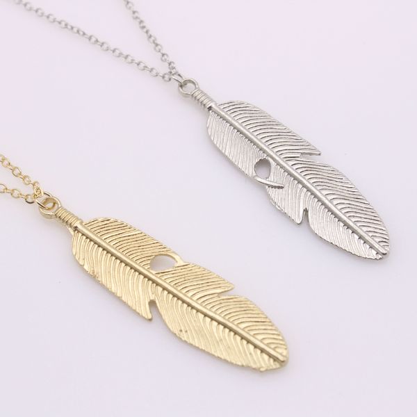 

fashion simple leaf necklace feather sweater chain pendant necklace european american jewelry hj195, Silver
