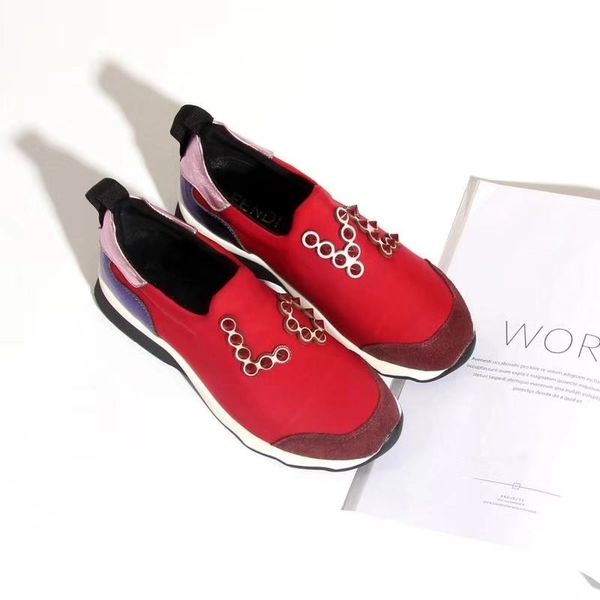

FD High top Elastic Leather Slip on Race Sneakers New Hot Female Casual Shoes