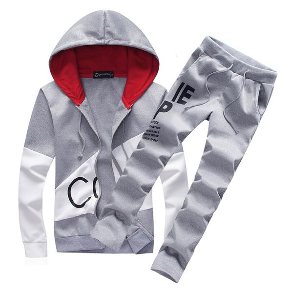 

2018 fashion style casual men tracksuit sets 2 pieces men's sweatshirt hoodies coat + pants sportswear male suit plus size 5xl, Gray