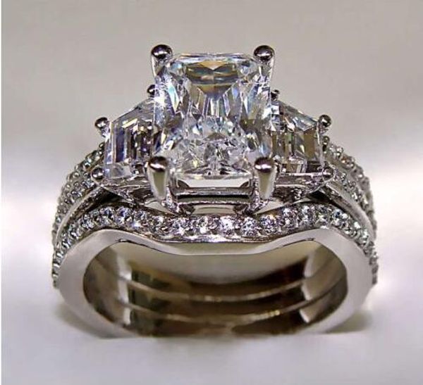 

sz5-11 fashion jewelry princess cut 10kt white gold filled gf white z cz simulated diamond wedding lady women ring set, Slivery;golden