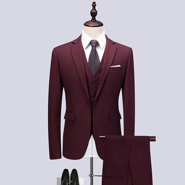 

3piece suit men brand new slim fit men formal wear dress suits wine red one button wedding suits, Black;gray