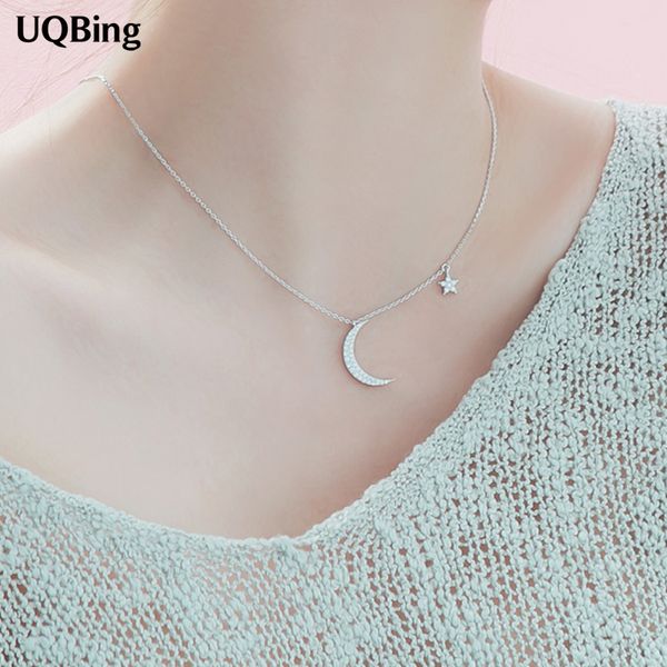 

весь salekorea стерлингового серебра 925 луна звезда necklacespendants серебряная цепь колье ожерелья ювелирные изделия воротник colar беспл, Golden;silver