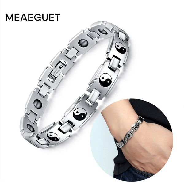 

men's slivertone magnet tai chi hematite bracelets stainless steel magnetic bio energy therapy male wristands accessories, Golden;silver