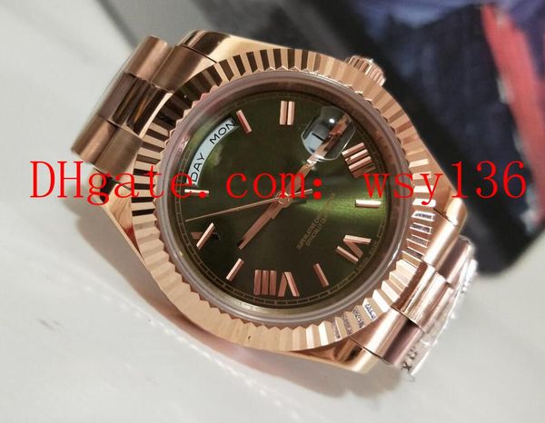

новый президент высокого качества day-date 41mm 18-каратного розового золота 228235 автоматическое движение мужские часы зеленый циферблат м, Slivery;brown