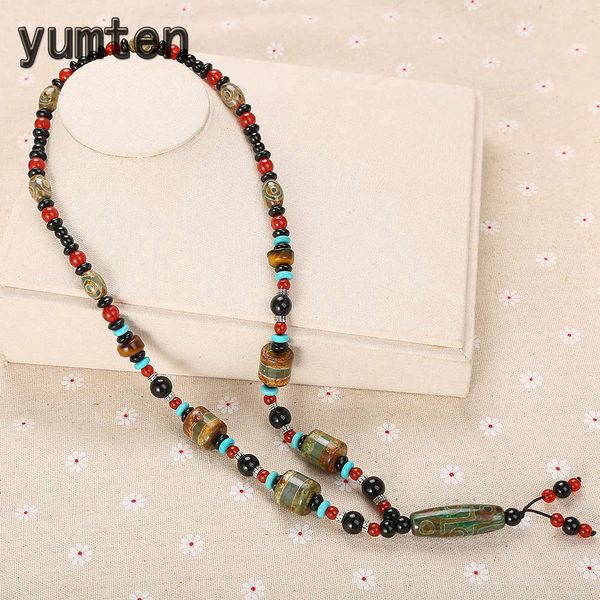 

yumten power necklaces agate gemstone jewellery irregular long chains classic women engagement ornaments round red bead chain, Silver
