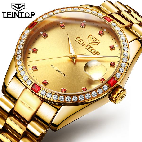 

teinnew fashion mechanical watch men design golden stainless steel strap skeleton calendar man wrist watch, Slivery;brown