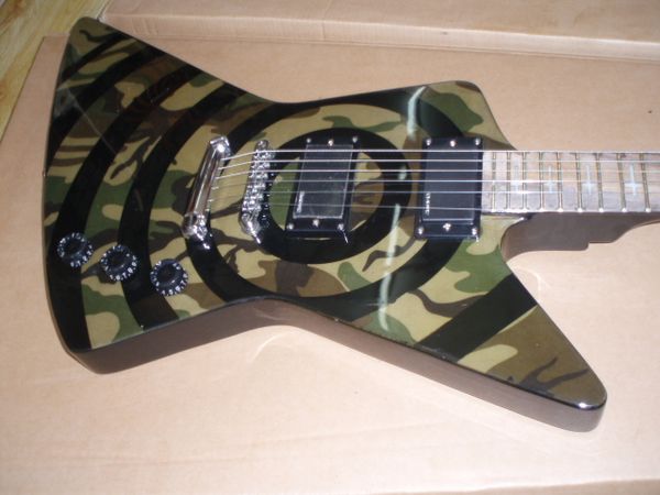 

Cu tom hop zakk wylde bull eye camouflage explorer electric guitar emg pickup chrome hardware iron cro white mop inlay