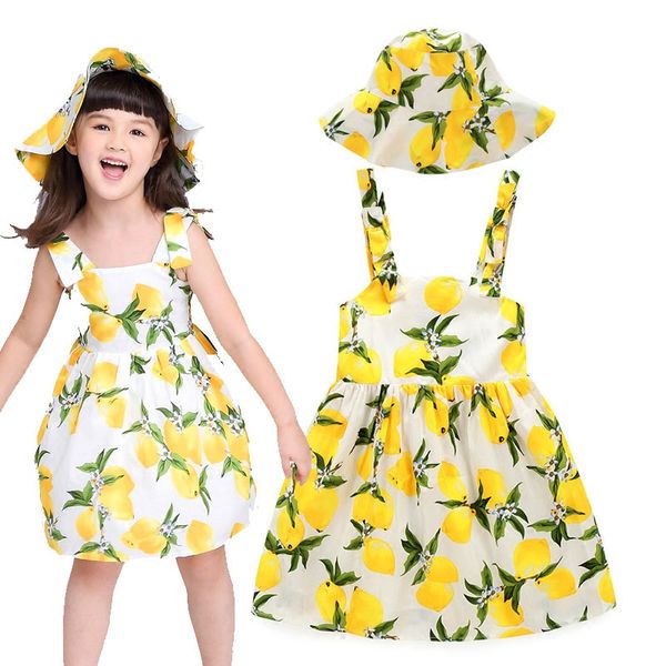 Acheter Fille Robe Chapeau Ensemble 4 8 Ans Citron Impression Bébé Fille Jarretelles Robe De Soirée Robes De Plage De 2815 Du Thedress Dhgatecom