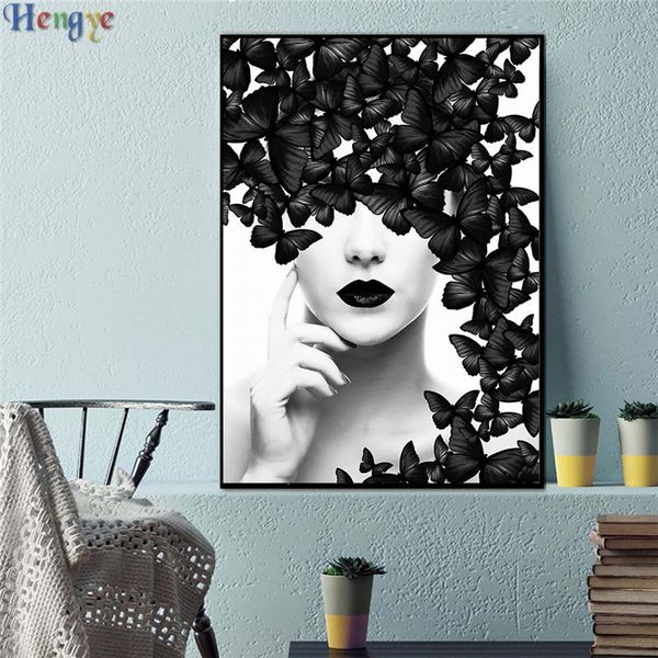 Zyxiao Big Size Oil Painting Art Black Butterfly Sexy Girl Home Decor On Canvas Modern Wall Art No Frame Print Poster Picture Ys0021 Canada 2019 From