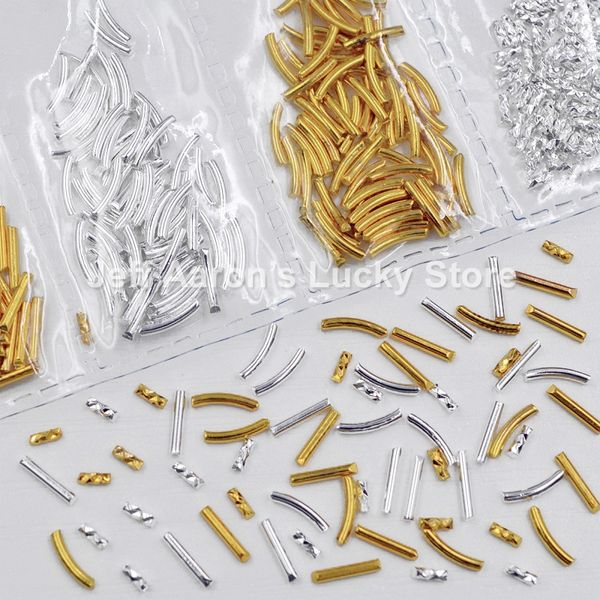 

mixed 6 shapes arc-shaped sier gold bar metal 3d nail art decorations bullion nails accessoires supplies tools curve line, Silver;gold