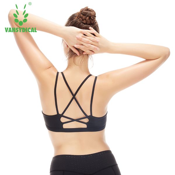 

womens yoga push up sports bra gym running padded bras athletic vest sportswear underwear shockproof strappy sport bra top, White;black