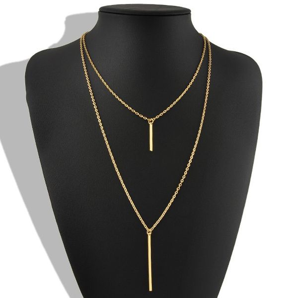 

new womens bohemian long sweater chain vertical bar pendant necklace double chain necklace for women p1051, Silver
