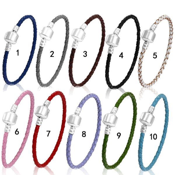

new 3mm pu leather braided chain bracelet fit european diy beads charm bangle for women & men s fashion jewelry gift, Golden;silver