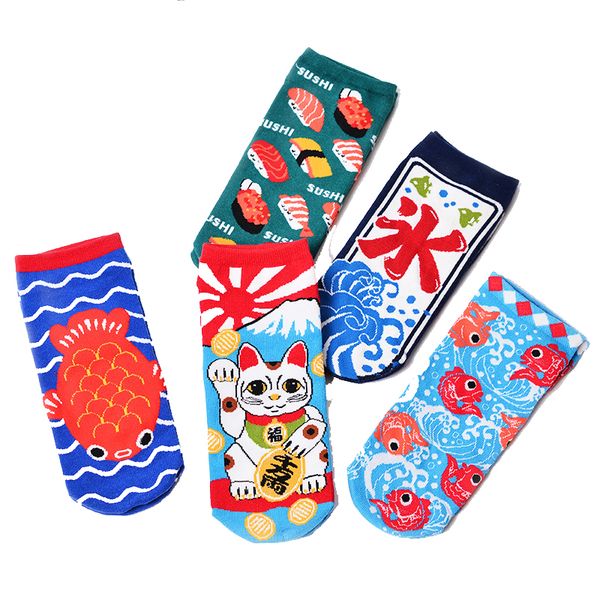 

2018 kassidy's cartoon lucky cat male and female crew socks spring and summer cotton blue cute street text funny socks men, Black