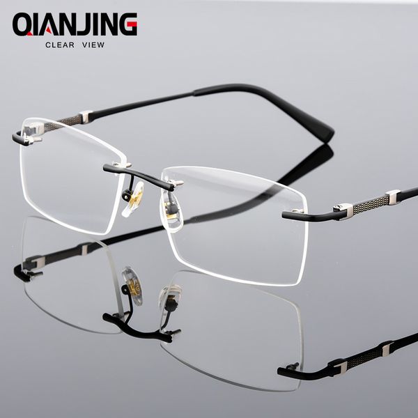 

qianjing rimless gray mens glasses frame spectacles for man prescription optical lens frameless eyeglass can mount lens you need, Silver