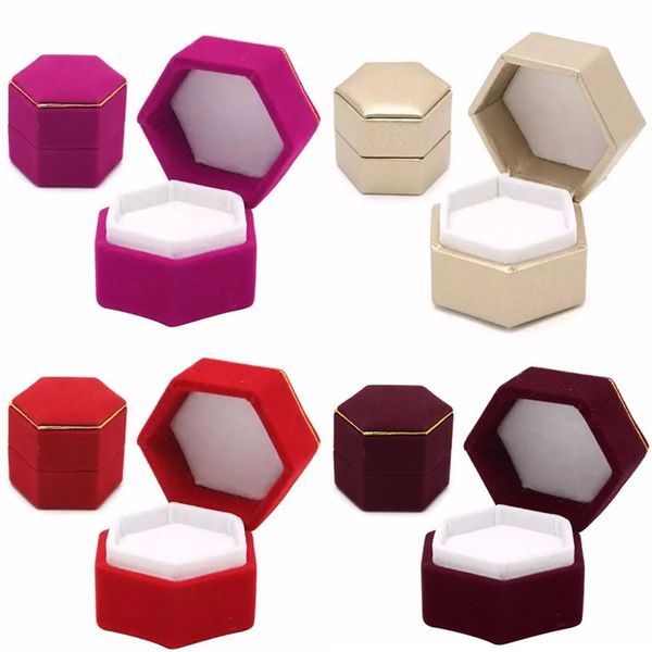 

hexagonal finger ring box jewelry display holder velvet ring storage box case container for ring earrings xmas gift 7colors hh7-1376