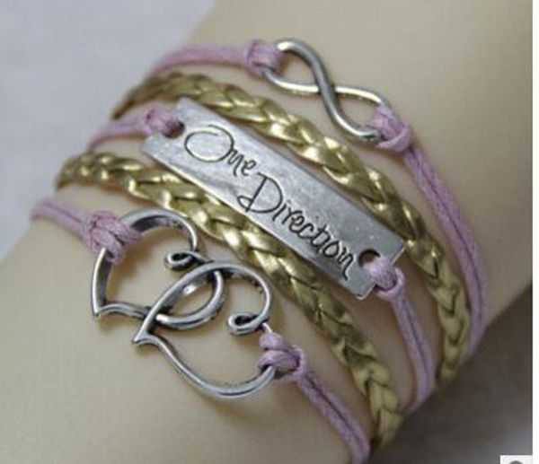 

2018 12pcs/lot drop retro various color diy handmade charm bracelet one direction double heart multi layer wax woven bracelet jewelry, Golden;silver