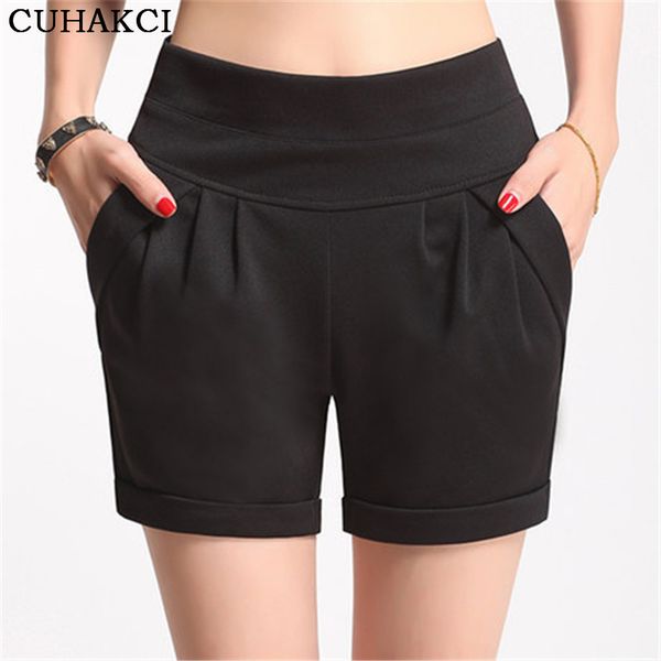 

wholesale- high summer shorts women candy color high-waist imitate chiffon short solid boots shorts casual wear plus size s-4xl, White;black