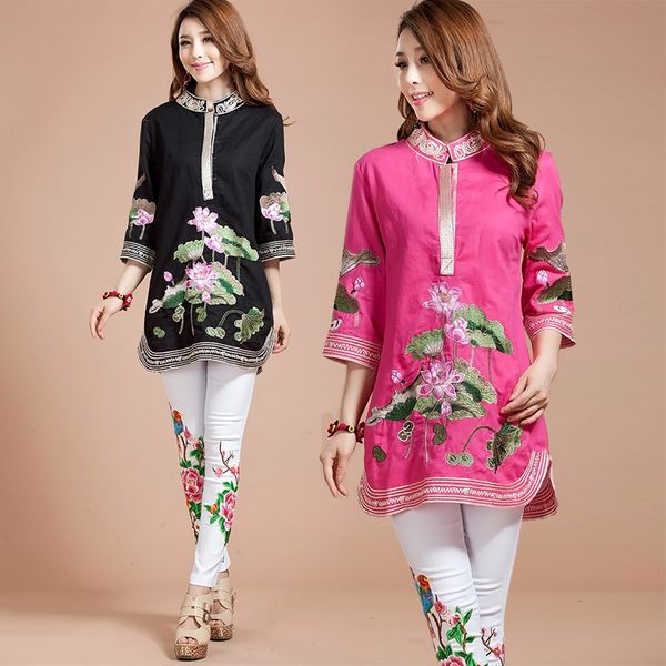 Kadın Bluz Bahar Sonbahar Moda Tang Takım Geleneksel Etnik Giyim Mandarin Yaka Pamuk Keten Cheongsam Bluz Çin Tarzı Üst
