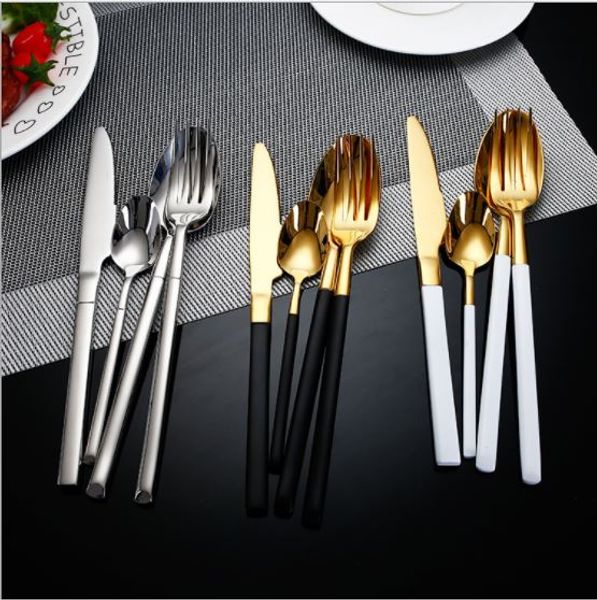 

5 piece flatware et luxury 18 10 tainle teel cutlery et black handle gold dinnerware de ert poon fork knife wn583