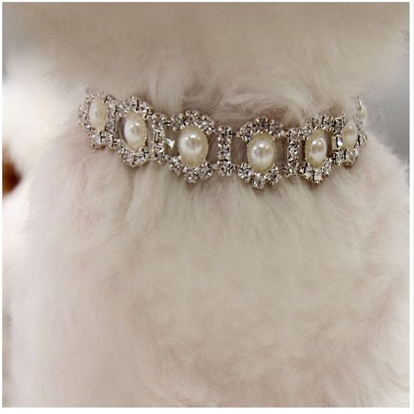 

Bling Rhinestone Жемчужное Ожерелье Ошейник для собак Сплав Алмазный Щенок Ошейники для