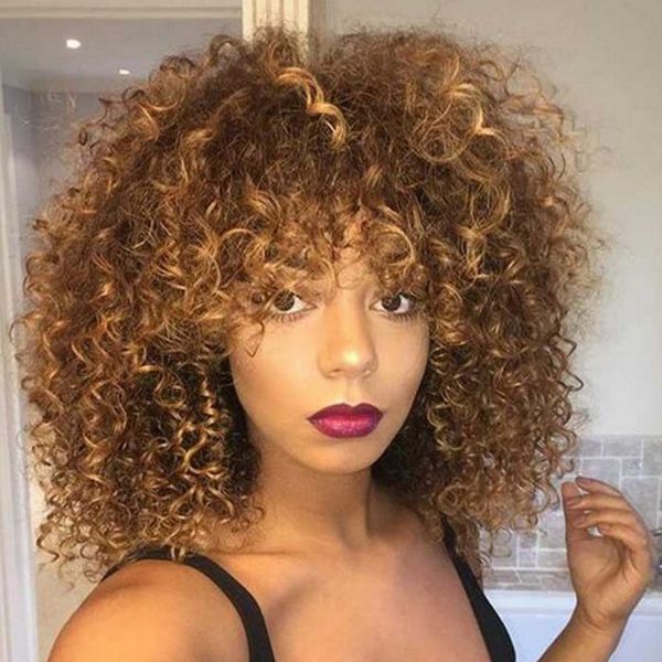 14 Inches Long Curly Afro Curly Wigs For Black Women Blonde Wigs