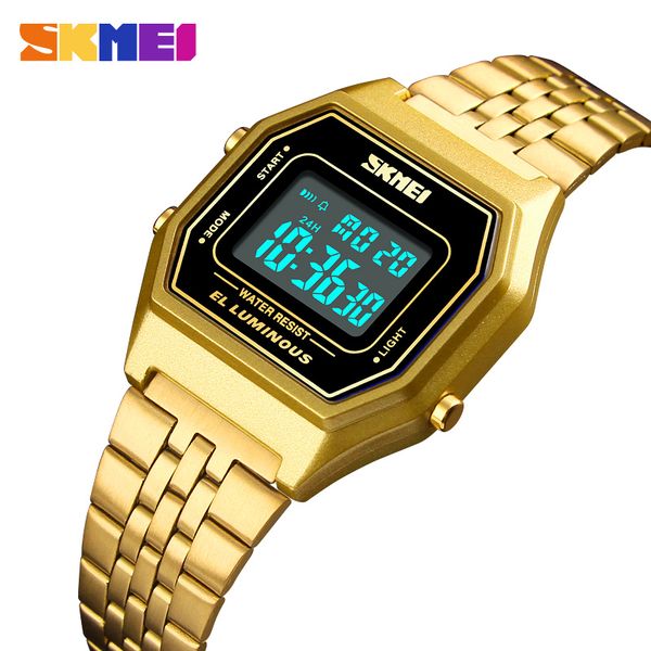 

men led digital watch sports watches men's relogio masculino relojes stainless steel waterproof wristwatches skmei 2018, Slivery;brown