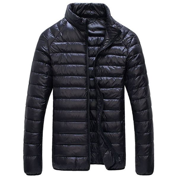 

ultralight coat men winter down warm jackets male stand collar soft duck thin light windbreaker overcoat mens parka, Black