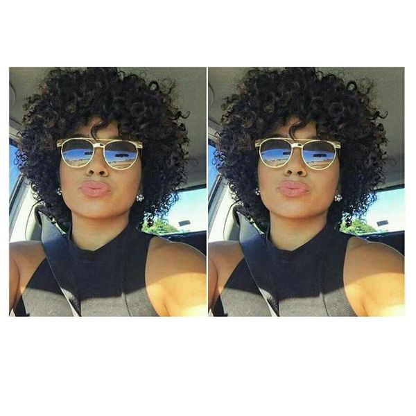 

new brazilian Hair African Ameri short bob afro kinky curly wig Simulation Human Hair curly wig with bang in stock