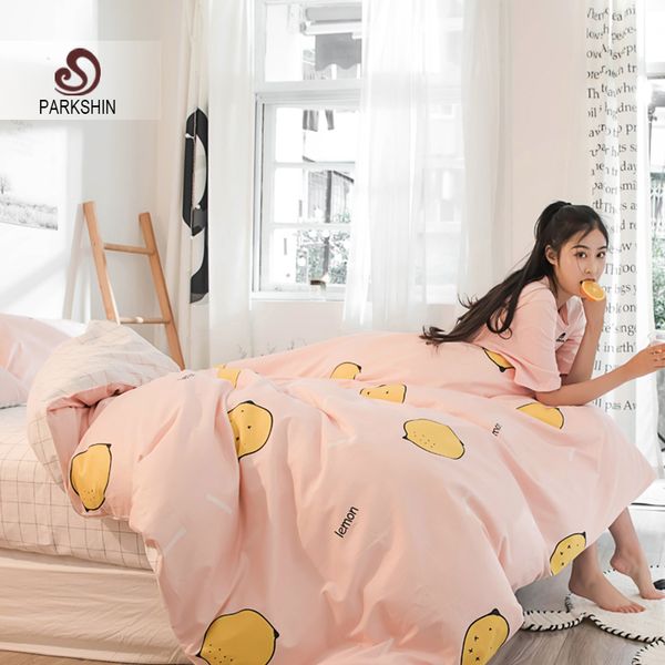 Parkshin Bedding Set Cute Nordic Lemon Pink Bedspread Comforter