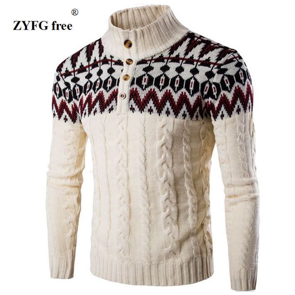 

2017 new style fashion brand casual long sleeved sweater stand collar pullovers slim men's ethnic style pattern sweaters 4 color, White;black
