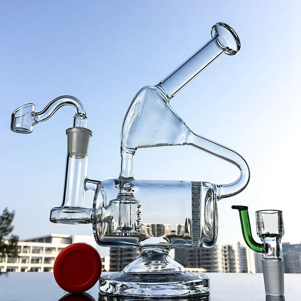 9 polegadas de duas câmaras Recycler Bong Com Pente Perc Clear Water tubos inline Percolator Dab Rigs Com 14 milímetros Conjunto Recycler Rig