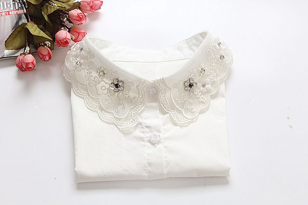 

whole salestyle women lapel fake false collar detachable collar newly design women white lace flower fake shirt necklace choker, Golden;silver
